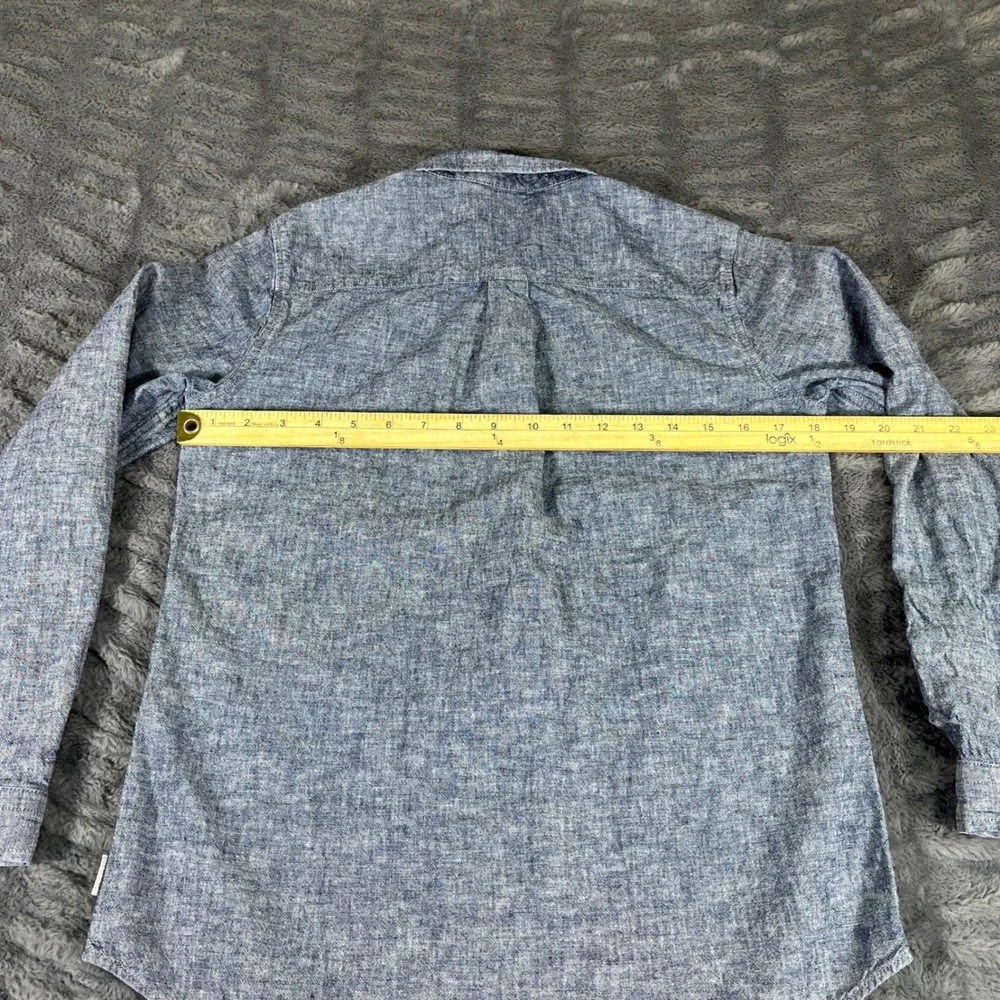 Eddie Bauer Womens XS Hemp Cotton Blend Button Down Shirt Blue Long Sleeve AN736